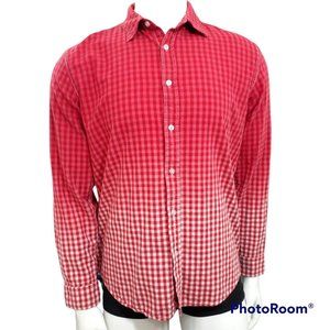 Denim House Men's Red White Long Sleeve Collared Button Front Shirt Size L